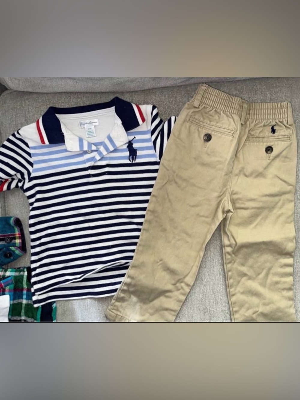 Toddler 24 MonthsPolo by Ralph Lauren Navy & White Striped Polo with Khaki Pants